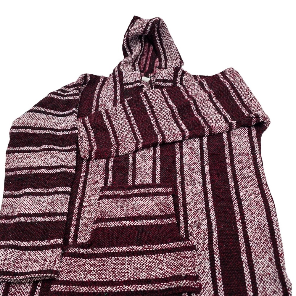 NWOT Vel-Mex Baja Hoodie Mens XXL‎ Burgundy Striped Mexican Poncho Pullover